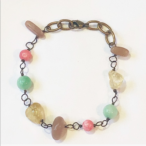 HANDCRAFTED BRASS QUARTZ & CITRINE BRACELET - Picture 2 of 2